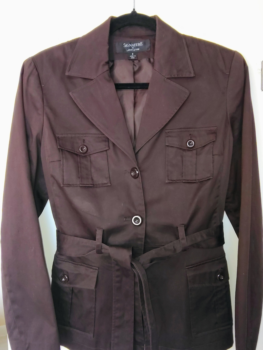 Cotton Chocolate Belted lazer  Signature by L. Levine Resort Ready Safari Size 8